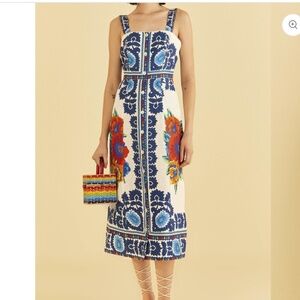 FARM RIO Off-White Flower Tapestry Midi Dress NWT